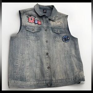 Vintage 90’s Southpole Premium Denim Patched Motorcycle Riding Vest - Size XXL